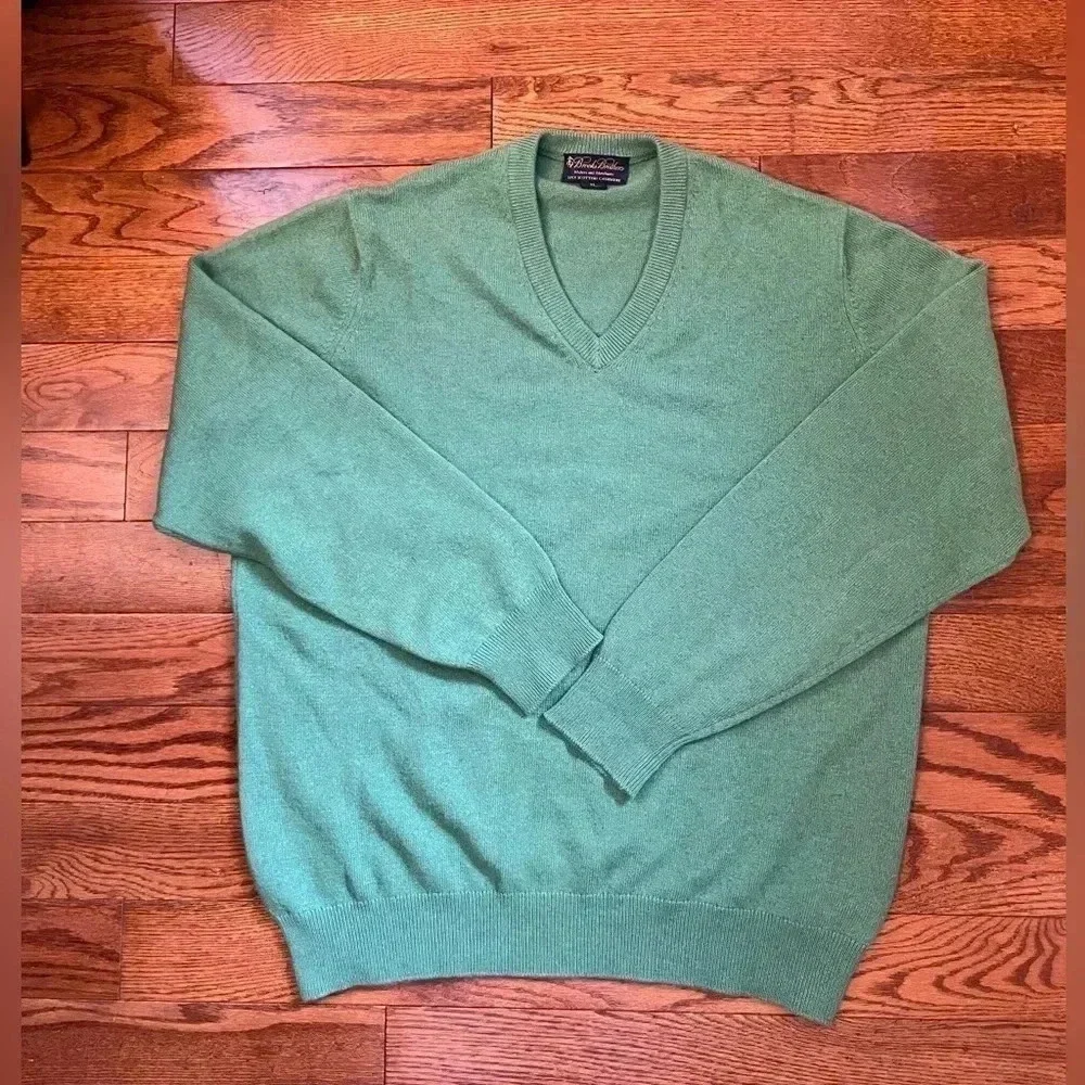 Brooks Brothers 3-Ply Scottish 100% Cashmere Sweater Men’s Green Sz XL - Picture 3 of 12